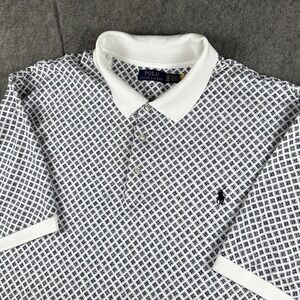 Polo Ralph Lauren Men's Polo Shirt 3XLT Geometric All Over White Blue Pony RARE!